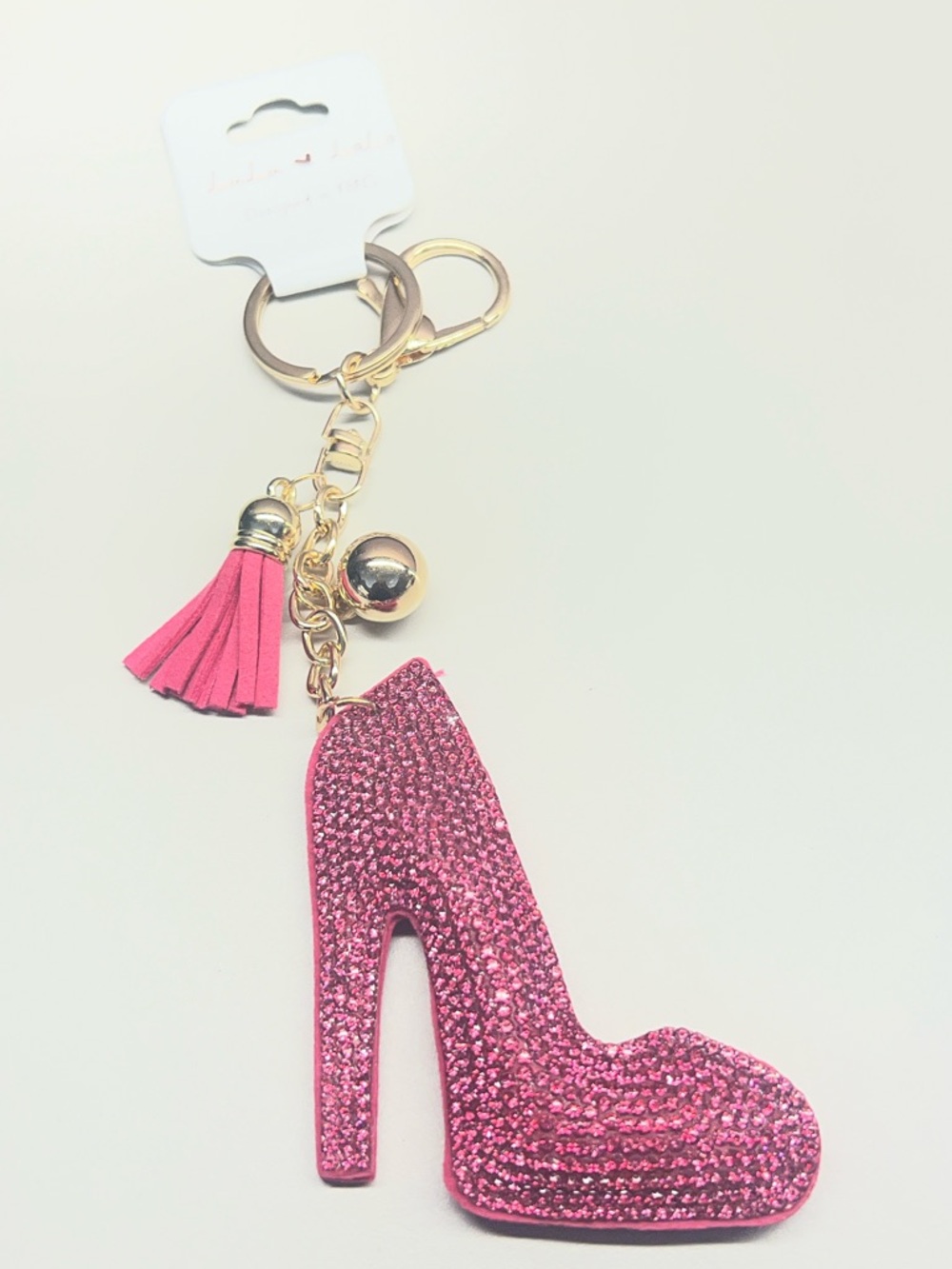 Pink Glitter High Heel Keychain with Tassel